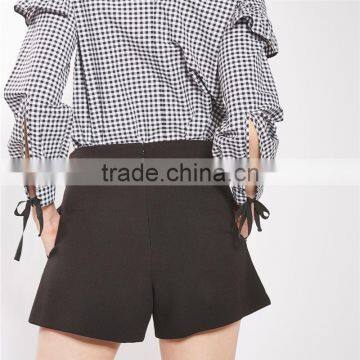 Big Discounts Special Design A-line Tie Waist Black Shorts Womens photo-6