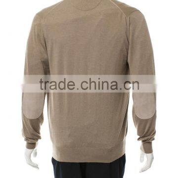 High Quality Light Weight Knitted Yellow Button-Closured Cashmere Sweater Men With Sleeve Patches photo-3
