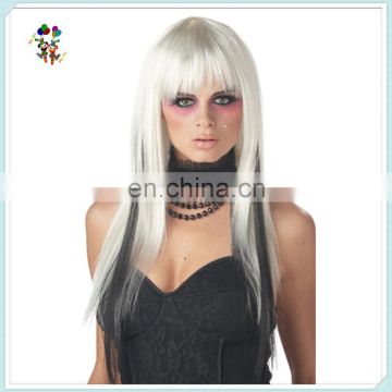 Long White With Black Chopsticks Witch Halloween Party Wigs HPC-0081