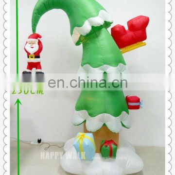 HI CE certificate white outdoor lighted christmas trees shaped light with Santa Claus