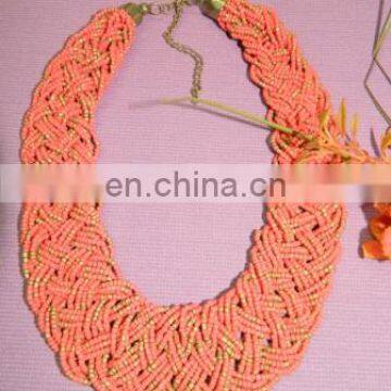 ORANGE SEED BEAD TWISTER NECKLACE 1940's HAUTE COUTURE