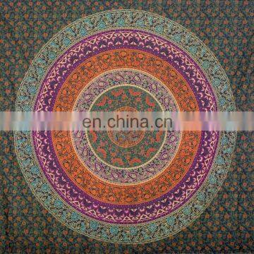 Indian Latest Green Floral Mandala Wall Drapery Curtain Set Cotton Boho Drapes Window Decor Curtain Set photo-2