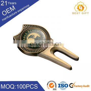 Metal magnetic switchblade promotion golf divot repair tool with golf ball marker