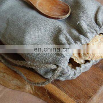 Rough reusable organic linen kitchen bag for bread loaf food