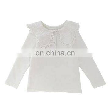 6816/Customize kids cotton long sleeve lace turn-down collar shirt sweet  elegant casual girls top