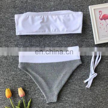 2019 Sexy Solid Glitter Two Piece Swimwear Women Bandeau Wrapping Push Up Swimsuit Mujer Off Shoulder New Padded Bikini