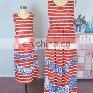 2019 New Women Pinstripe Stitching Long Summer Dress Mother Daughter Matching (this Link for WOMAN) photo-6