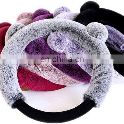 Girl Winter Universal Fluffy Steering Wheel Cover 15 Inch Cartoon Style Furry Steering Wheel Cover