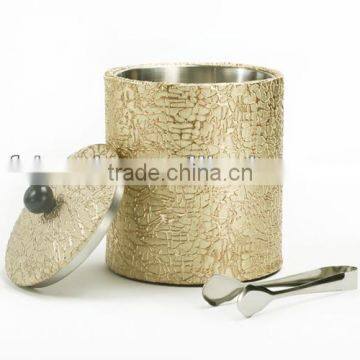 Hot Sale Gold Color Stainless Steel Material Leather Covered Ice Bucket With Tongs KL-A220