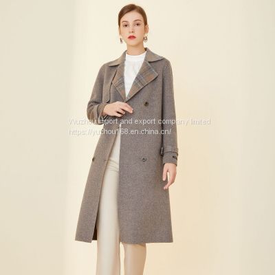 Coat Women's double-faced tweed straight cylinder wool elegant fashion long commuter business double-faced woolen overcoat