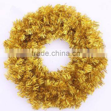 2015 high quality tinsel golden color christmas wreath