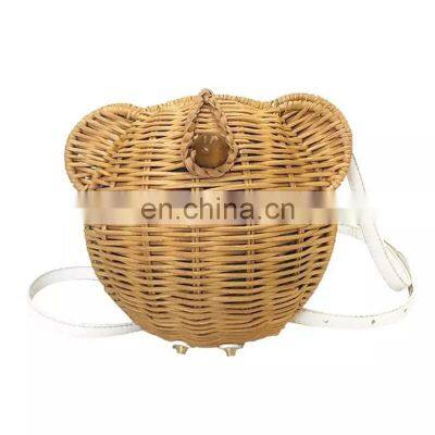 Hot Sale Cute Bear-Shaped Summer Rattan Bag Handicraft Kid Toys Wicker Kids Bag Wholesale Supplier