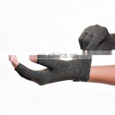 Men Women Grey Half Finger Hands Cotton Compression Arthritis Gloves For Pain Relief photo-4