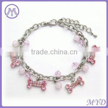 customized stainless steel chain with crystal bone pet necklace jewelry