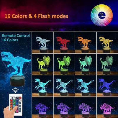 Dinosaur Gifts 3D Illusion Lamp Night Lights 16 Colors Changing With Remote Birthday and Holiday Gift for Children Girls Light photo-2