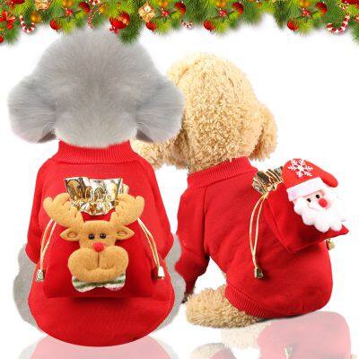 Christmas Pets Apparel Dog & Cat Clothes Hoodie Winter Fleece Hoodie with Gift Pocket Santa Reindeer Costume