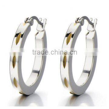 Pair Flat Stainless Steel Huggie Hinged Hoop Earrings with Cubic Zirconia for Women and Girls