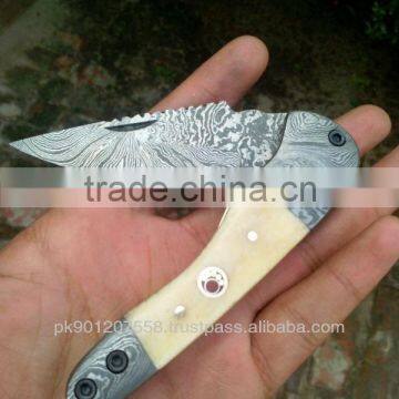 udk f35" custom handmade Damascus folding knife / pocket knife with Camel bone and Damascus steel booster handle