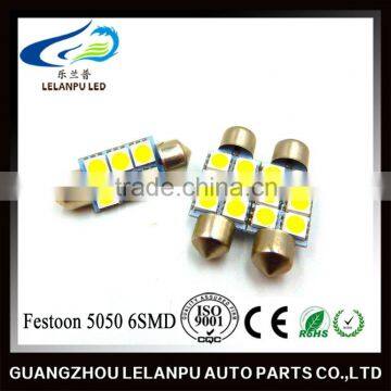 White 36MM 5050 6SMD Festoon Dome Interior LED Light Bulbs 12 car led light