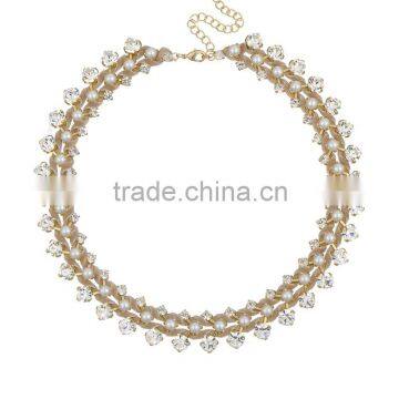 Imitation Pearl Jewelry Handmade Rhinestone Beaded Noble Choker Necklace