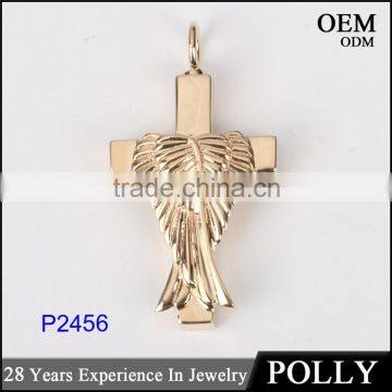 Custom 14k gold cross and wing hollow pendant jewelry 2016