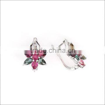 925 Sterling Silver Muilti Color Clip on Earring A Quality Clear Genuine Tourmaline photo-2