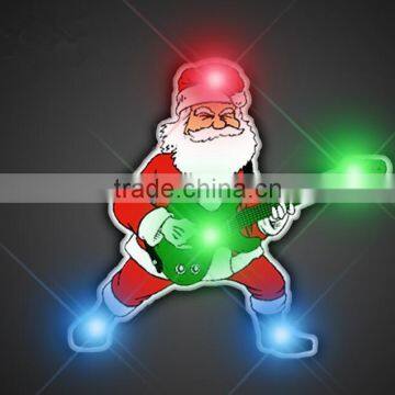 Funny Santa Claus led badge promotional plastic bright led flash light badge