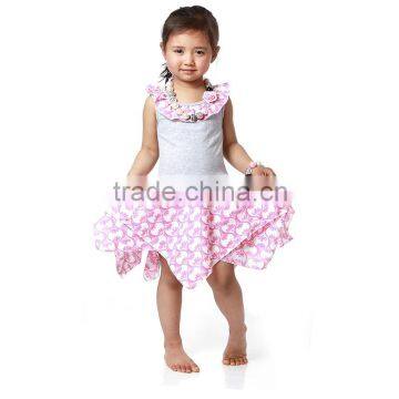 2016 Wholesale Kids Causal Flutter Sleeve Dress Clothes Girl Summer Cotton Dress With Floral Pattern