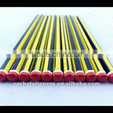 7'' best selling hexatongal wood HB stripe pencil/yellow and black pencil