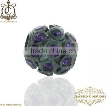 Pave Bead Ball Gemstone Finding Jewelry,925 Sterling Silver Gemstone Designer Handmade Pave Jewelry,Amethyst Spacer Bead Jewelry