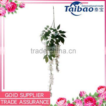 Wall hanging decoration long stem 3 branches white artificial wisteria flower