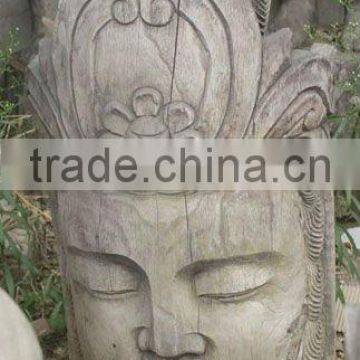 chinese antique hand carved wooden buddha head