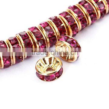 Gold Plated Fuchsia Color #502 Rhinestone Jewelry Rondelle Spacer Beads Variation Color and Size 4mm/6mm/8mm/10mm