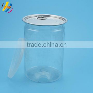 Clear plastic pet can with aluminum lid for food packaging