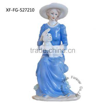 high quality girl with dog statue, beauty girl ceramic statue