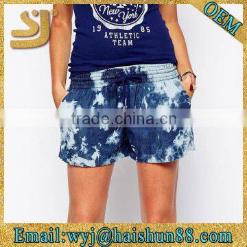 Fashion five pocket denim printed board tie dye denim shorts