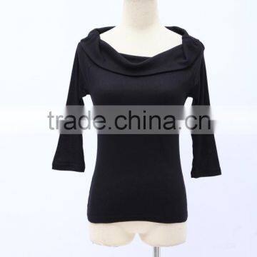 Women's fashion Black tops ladies half sleeve knitted blouses