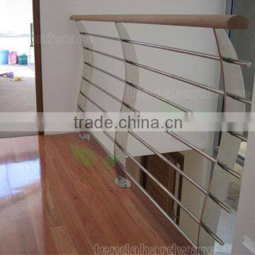 indoor 304stainless steel rod bar railings with cuved flat post and round handrail