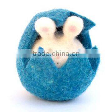 Handmade Needle Easter Felted Bunny in a Blue Easter Egg Needle Felt Wool toy