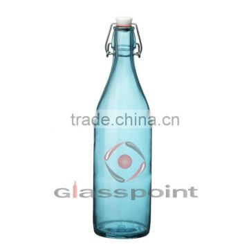 1 Liter glass beverage bottle with swing top lid