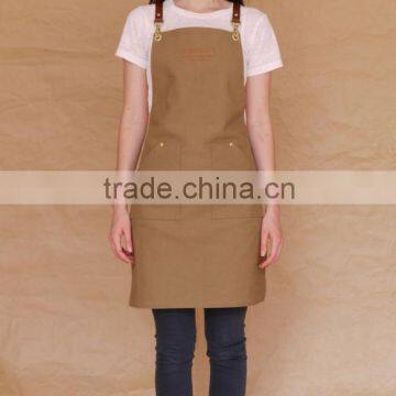 Vintage brown canvas work apron with leather