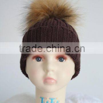 Cute Style Baby colourful Hats For Kids With Raccoon Fur Balls Knitted Baby Kids Hats