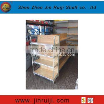 Rack Supermarket type wood display shelf and storage