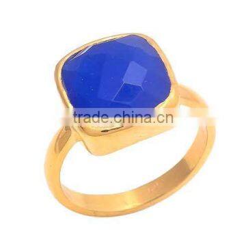 The Gopali Jewellers Handmade Deep Blue Chalcedony Bezel Setting Ring, Wholesale Sterling Silver Ring Jewelry