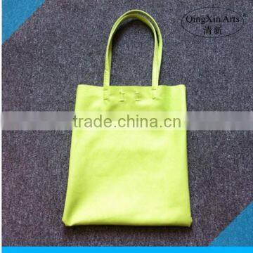 Promotional eco-friendly customized pure yellow pu leather hand bag