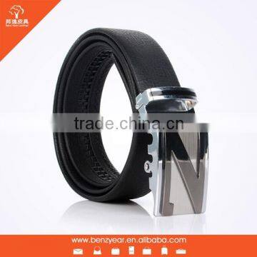 Automatic Belt Buckle Black Cow Leather Waist Belt for Men