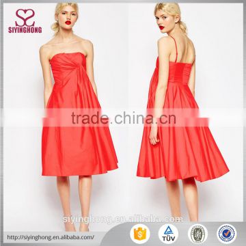 Wholesale ruffled front design red sexy mature fold midi party prom dress for ladies