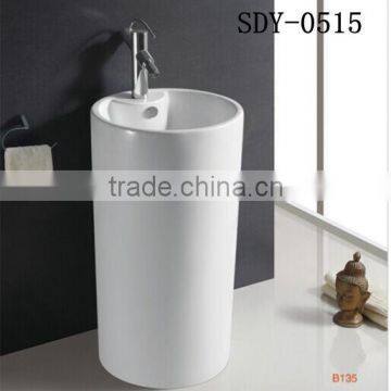 2015 new design big size ceramic pedestal basin wash sink bathroom column sink