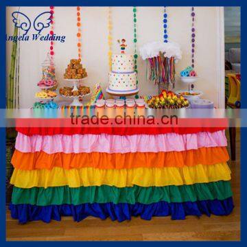 SK003H1 Wedding hot sale six tiered polyester rectangula ruffled pleated colored rainbow steps in bridal table skirting