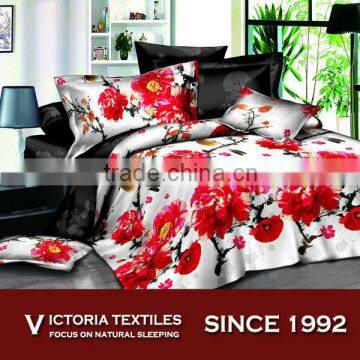 china style red flower pattern reactive printed comforter set 4 pieces bed in bag sets